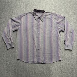 Alan Flusser Long Sleeve Shirt Men's XL Purple Striped Button 100% Cotton
